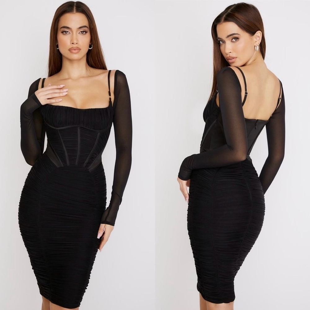 House Of CB Freyja Black Gathered Corset Dress Size XS - Picture 3 of 7